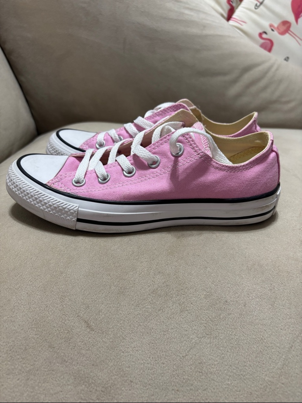 Converse All Star Low Top Sneakers in Pink & White - Picture 3 of 9